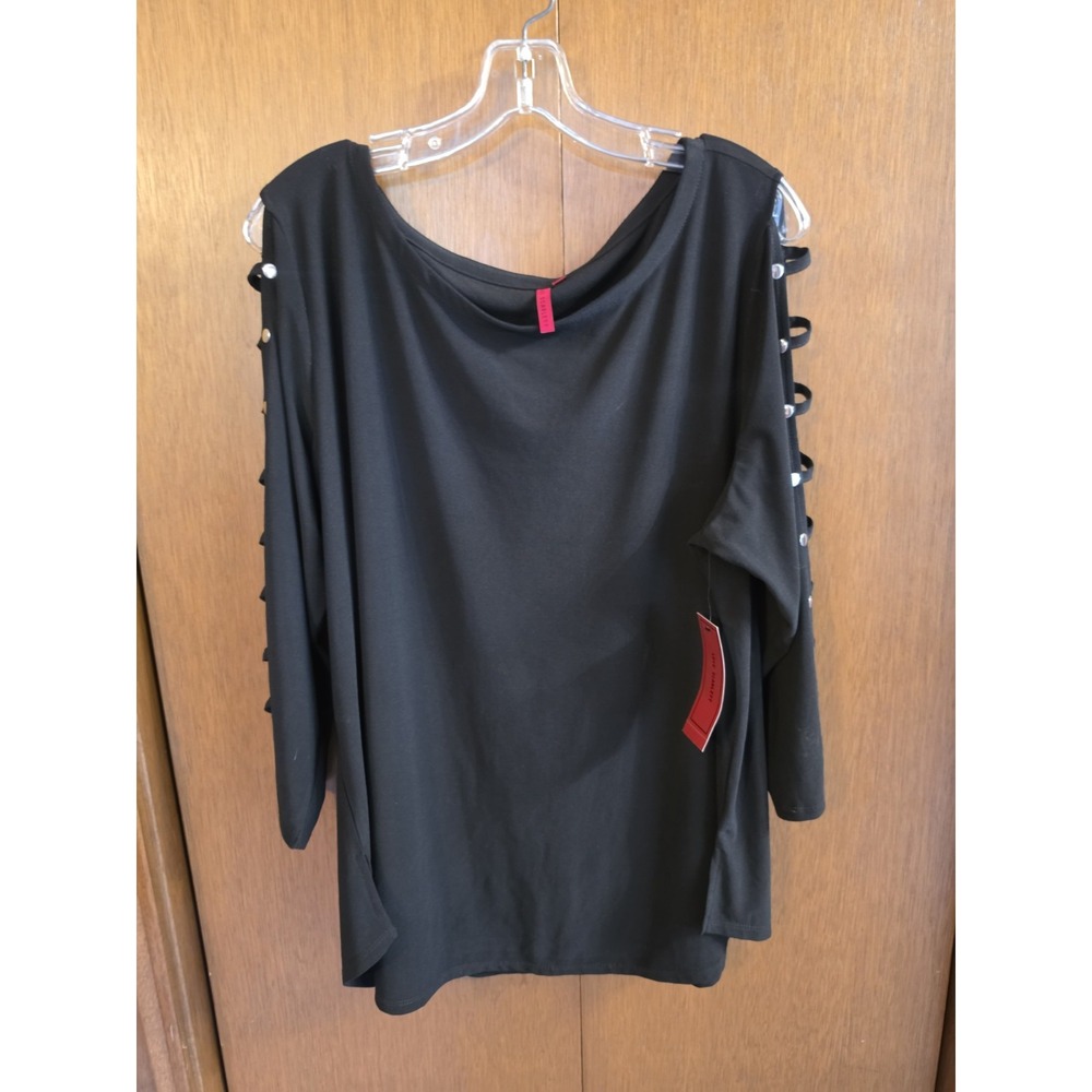 Love Scarlett Size 2X Women's Black 3/4 Cutout Ladder Sleeves Scoop Neck Top NWT